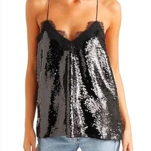 Cami NYC Black Sequin Lace Racer Top